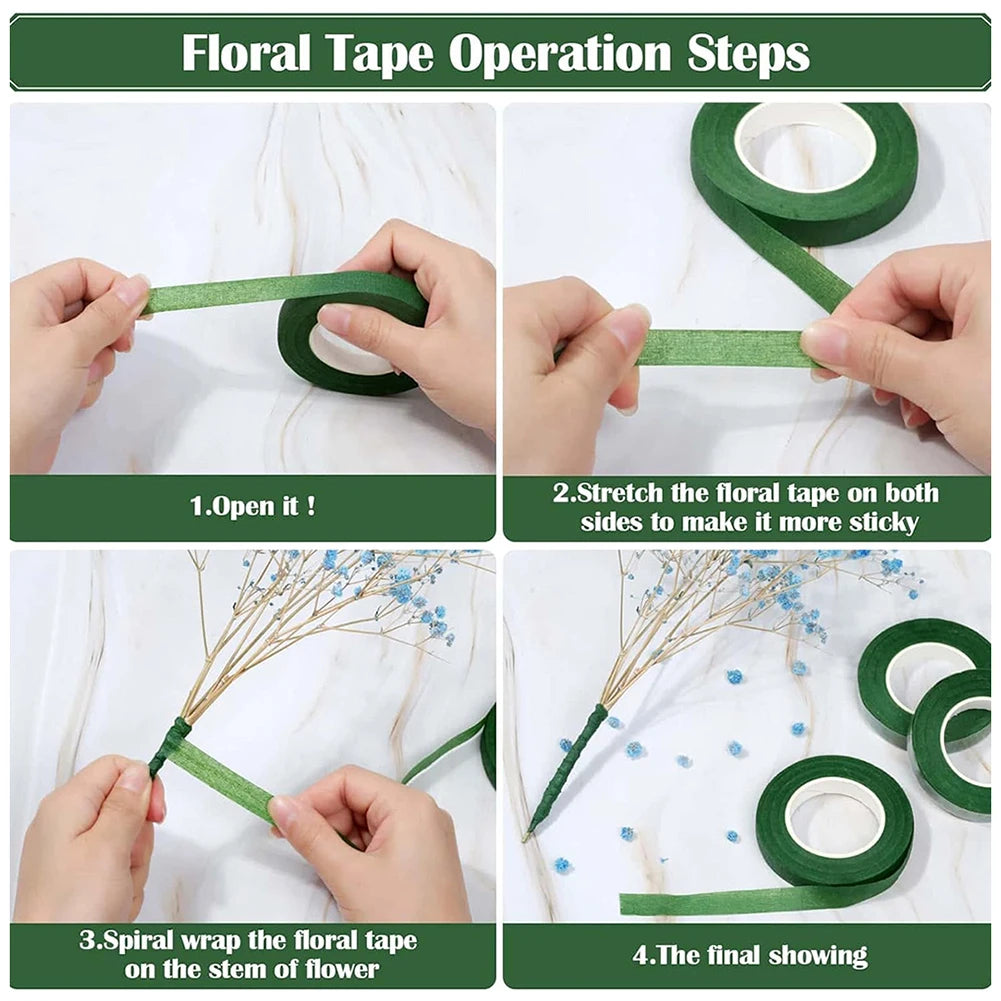 Dark Green Floral Stem Wrap Tape – 3-Roll Bouquet Pack