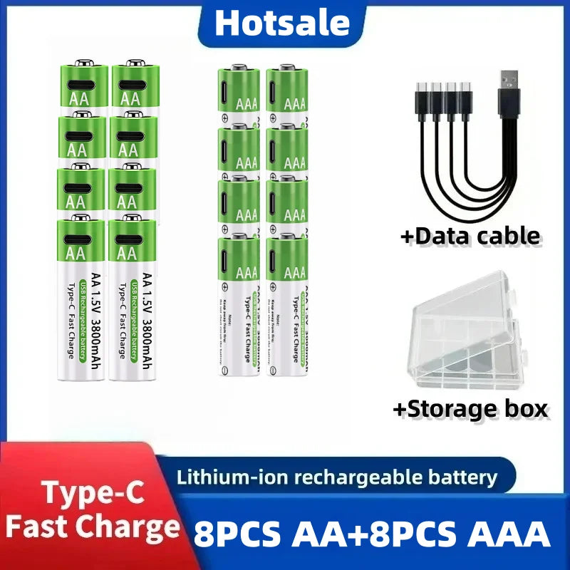 1.5V AA/AAA Rechargeable Batteries, AA/AAA Alkaline Batteries, 3800-3000mAh, for Flashlights, Toys, Clocks, MP3 Players Oasis Select 8AA8AAA