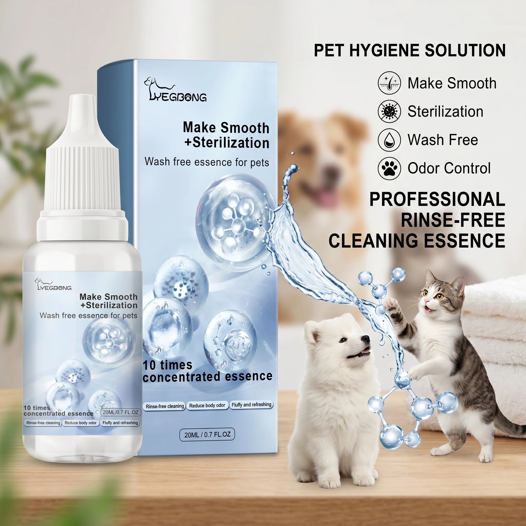 Pet Wash-Free Essence 20ml Sterilization & Odor Remover Waterless Cleaning Serum Softens Fur and Adds Shine Long Lasting Fresh Oasis Select Default Title