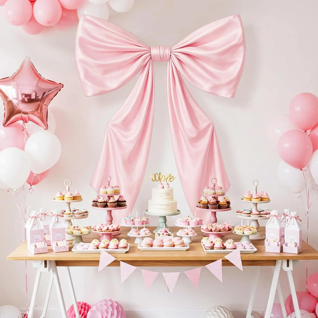 Giant Pink Satin Bow Wall Decor – 43x24" Party Decoration