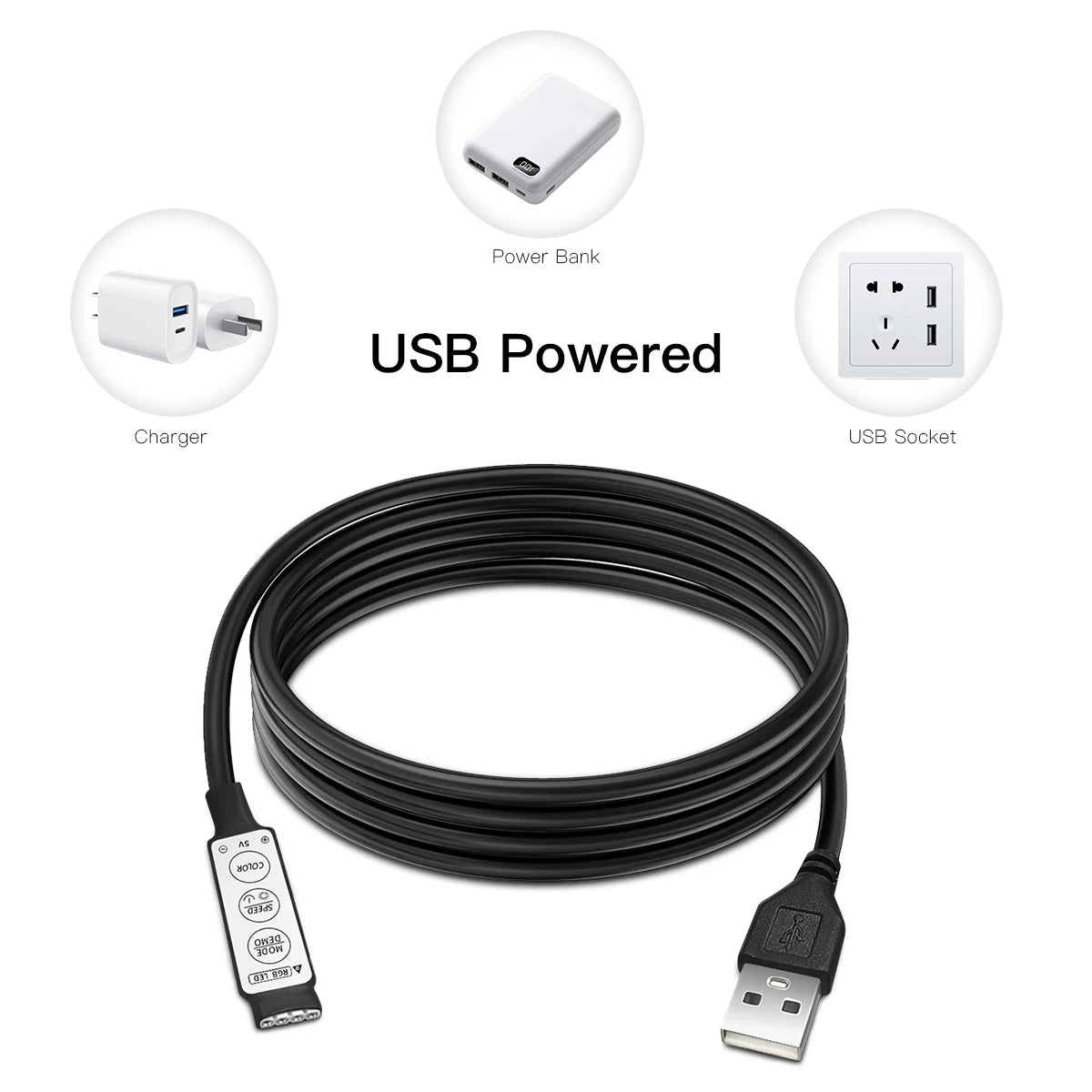 RGB Controller DC 5V USB Ports Connector Cable 4pin Line 3 Keys Dimmer for SMD 2835/5050/5630 LED Strip Lights Brightness Adjust Oasis Select