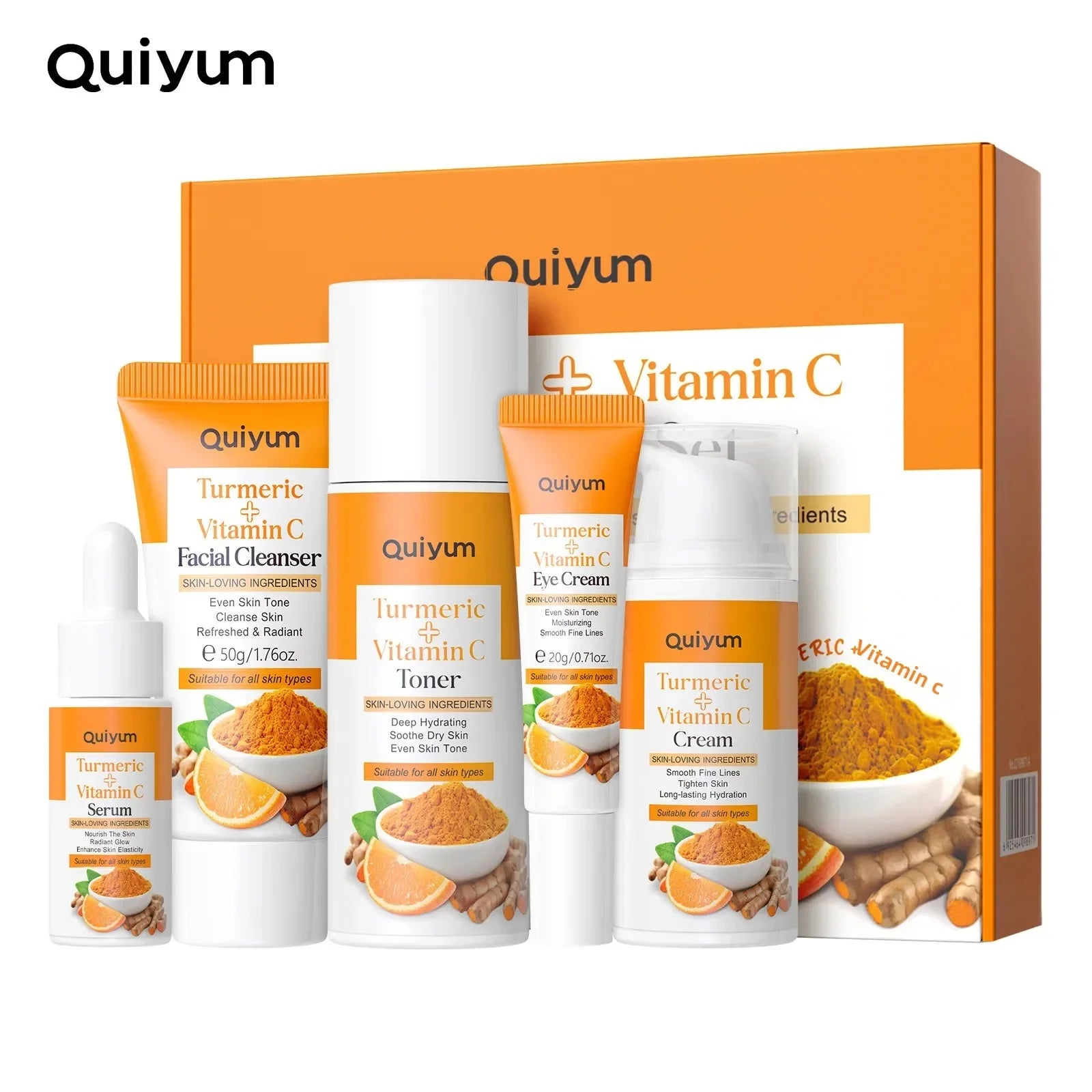 Vitamin C Turmeric Facial Kit Hydrating Tightening 5pcs Set Face Wash Toner Essence Eye Treatment Moisturizer Skincare Oasis Select