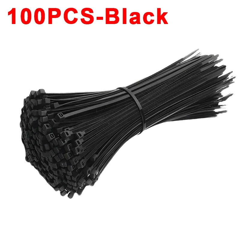Nylon Cable Ties Adjustable Self-locking Cord Ties Straps Fastening Loop Reusable Plastic Wire Ties For Home Office Oasis Select black 100Pcs 3x150mm