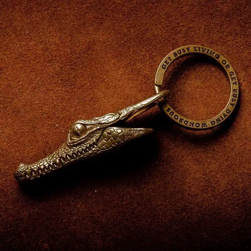 Retro Brass Crocodile Head Statue Mini Alligator Keychain Pendant Perfect Gift Brass Home Desk Ornament Feng Shui Decor Crafts Oasis Select