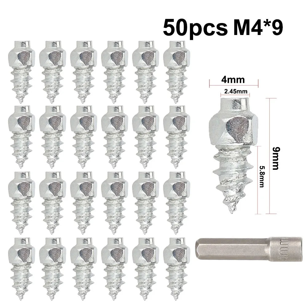 50pcs Snow Tire Studs Stainless Steel 4x9mm 4x12mm Anti-Skid