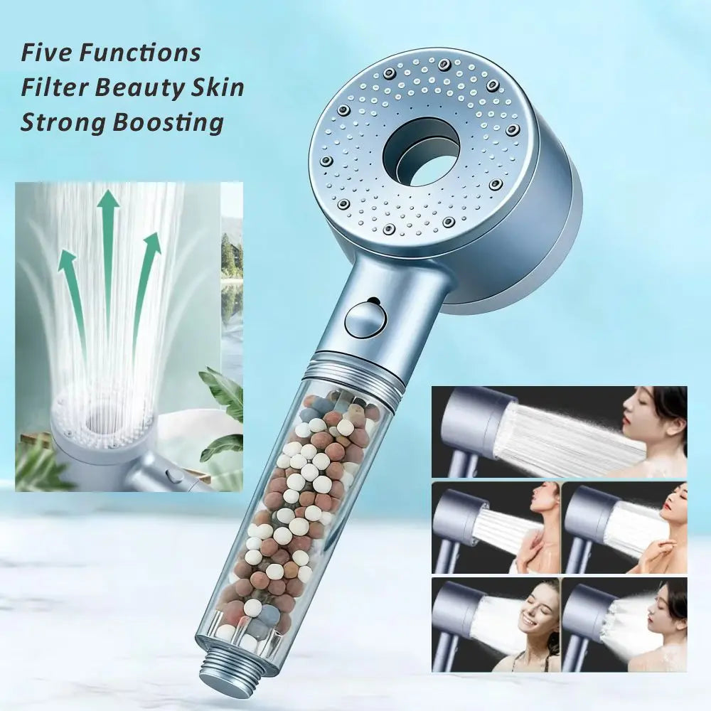 New 5 Modes Shower Head Large Flow Anion Filter Shower High Pressure Water Saving Mixer Shower Nozzle Bathroom Accessories Set Oasis Select