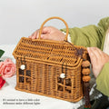 1pc Handwoven PE Rattan Picnic Basket, Durable Fruit Bread Snack Tote Bag, Portable Woven Storage Basket for Grocery Shopping Oasis Select Orange