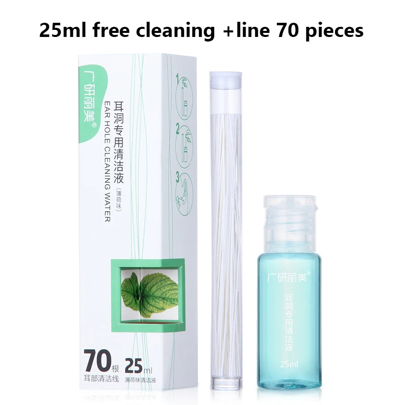 Ear Piercing Cleaning Kit – 70-Piece Ear Hole Floss & Solution Ear Piercing Care Kit Oasis Select 25ml 70 line