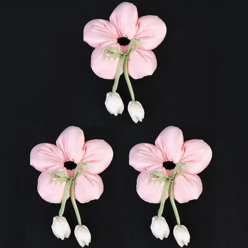 Cute Candy Color Flower Hair Tie Scrunchie Soft Fabric Elastic Ponytail Holder Lovely Hair Accessories For Girls Women Gift Oasis Select 3PCS Pink