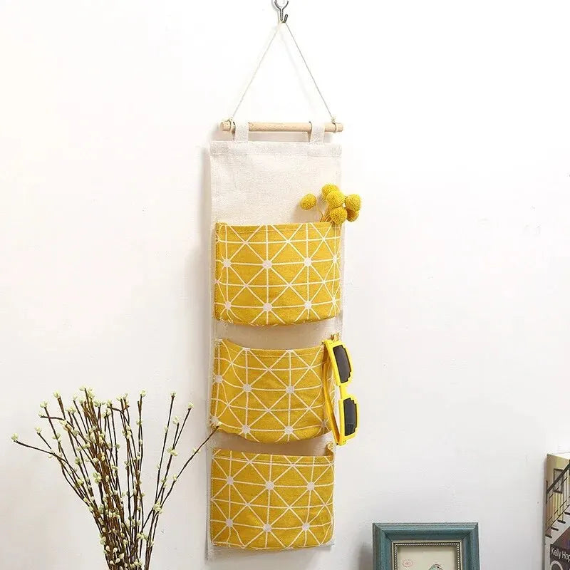 Cotton Linen Wall Hanging Storage Bag – 3-Pocket Organizer Wall Hanging Organizer Oasis Select
