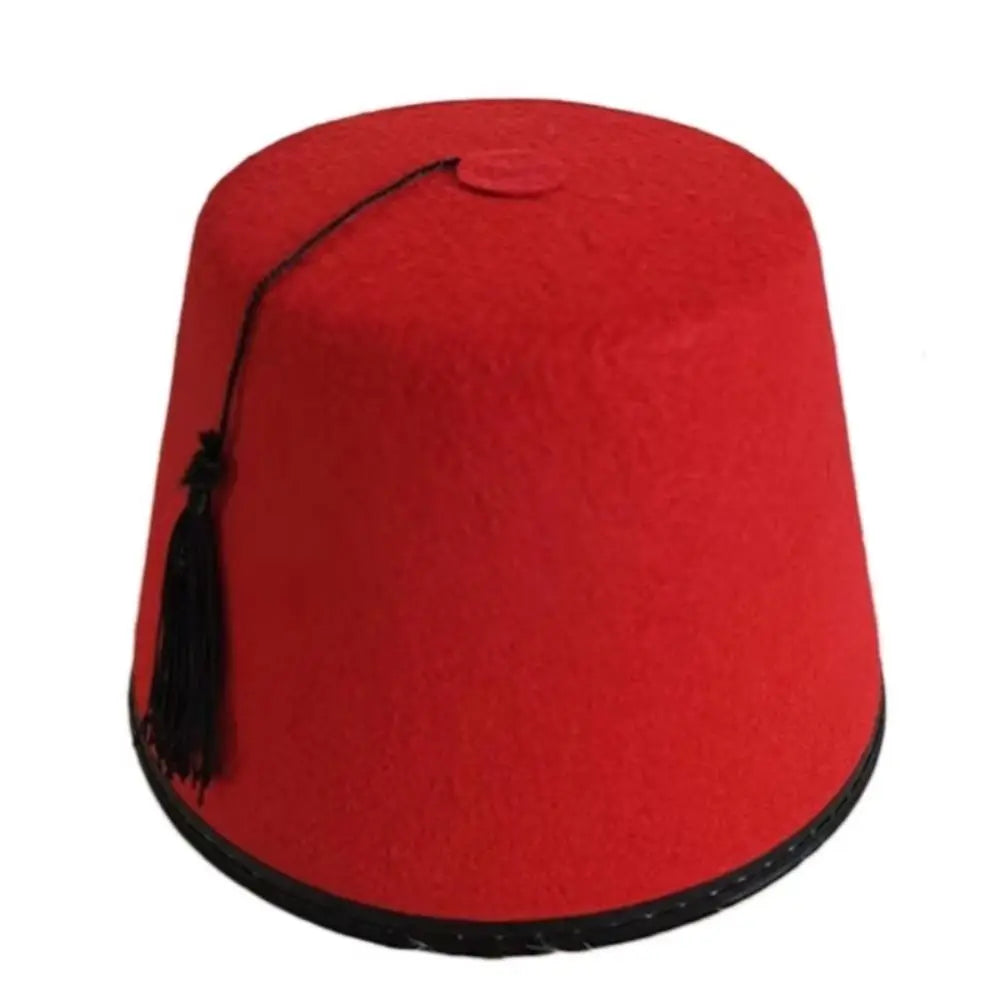 Round Felt Fez Cap Moroccan Hat Breathable Tarboosh Fez Hat Ottoman Red Color Turkish Tassels Cap Role Play Headwear Oasis Select
