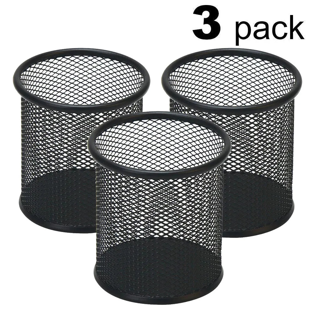 Student Desktop Stationery Storage Metal Pen Holder Iron Mesh Storage Bucket Multifunctional Color Hollow Iron Pen Holder 3pcs Oasis Select Black