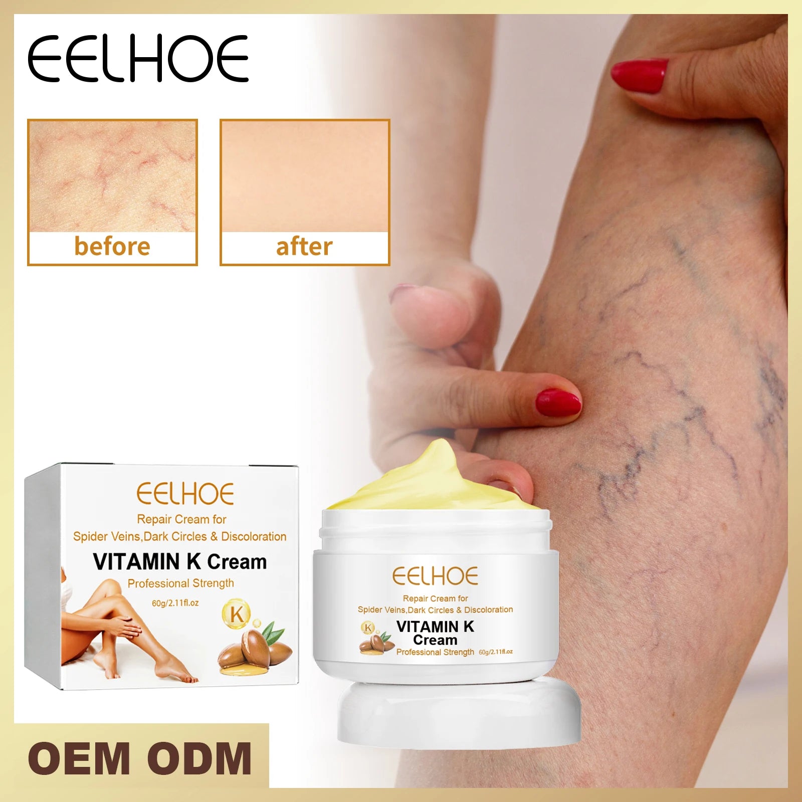 Vitamin K Leg Massage & Skin Care Cream 60g – Daily Moisturiser Body Massage Cream Oasis Select 3boxed