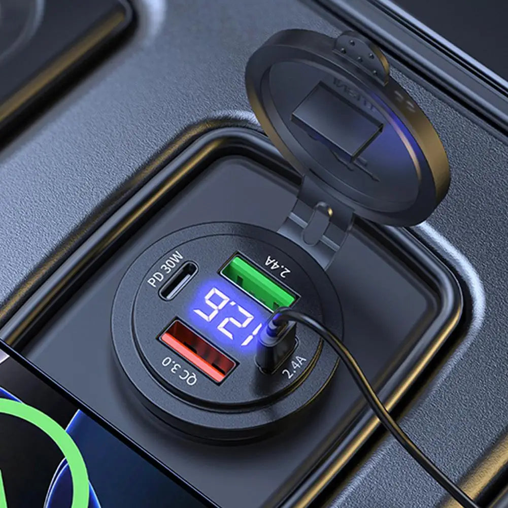 4-Port USB Car Charger 30W PD QC3.0 Fast Charging LED Display Vehicle USB Charger Oasis Select