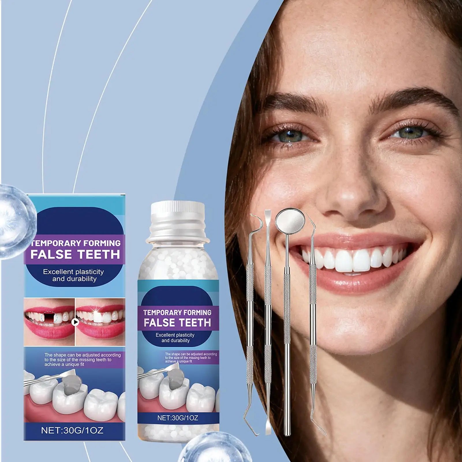 Teeth Repair Glue 30g Pliable Strong Hold Bonding Glue for Loose Teeth for Adults Women Beginners Men Home School Commuting Oasis Select