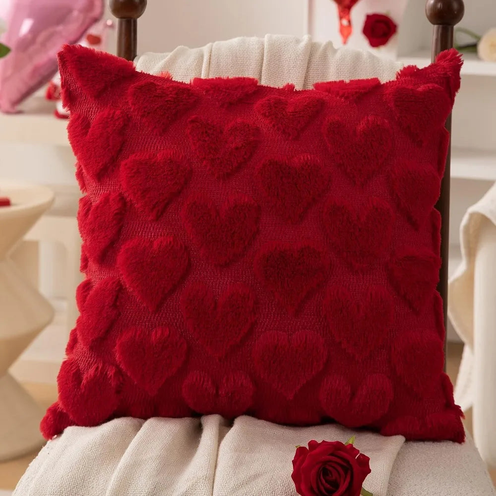 Heart Embroidery Pillow Cover 45x45cm | Soft Sofa Cushion Case