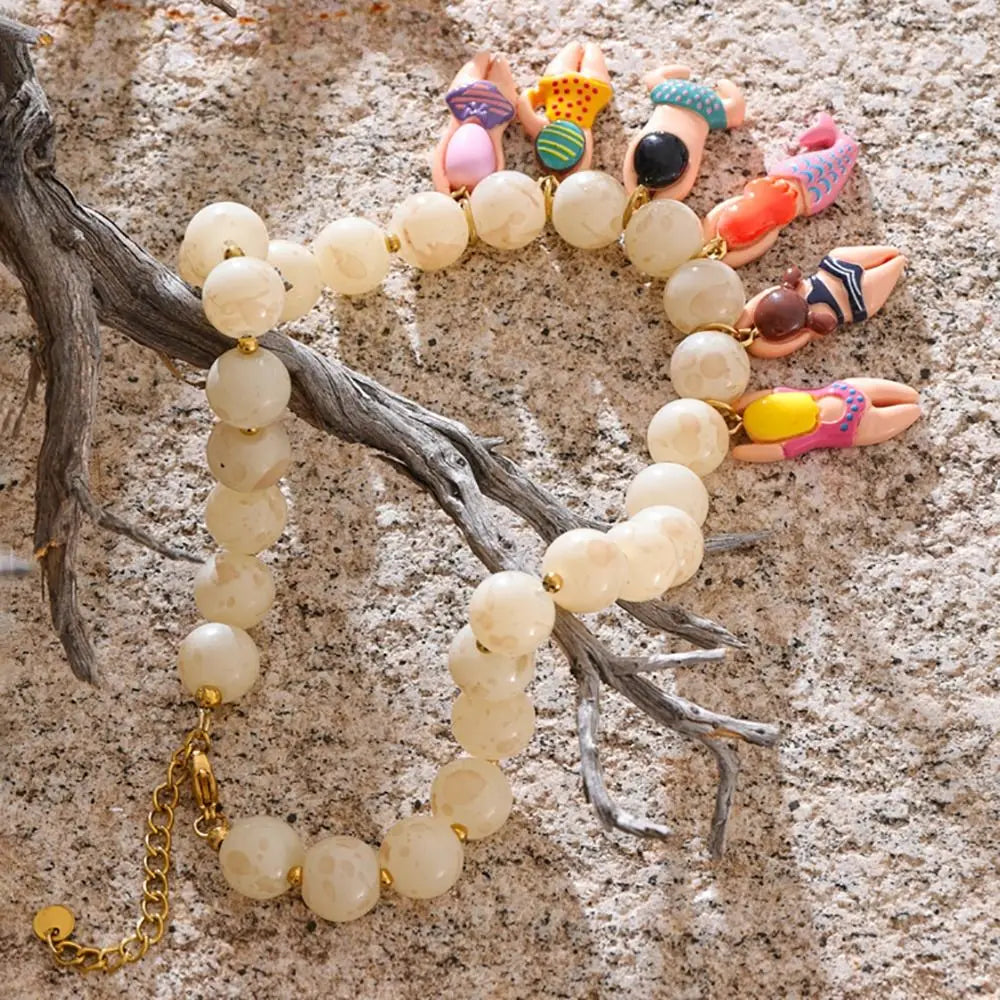New Bikini Doll Necklace Adjustment Imitation Stone Neck Chain Handmade Gift Beads Chain Necklace Accessories Oasis Select