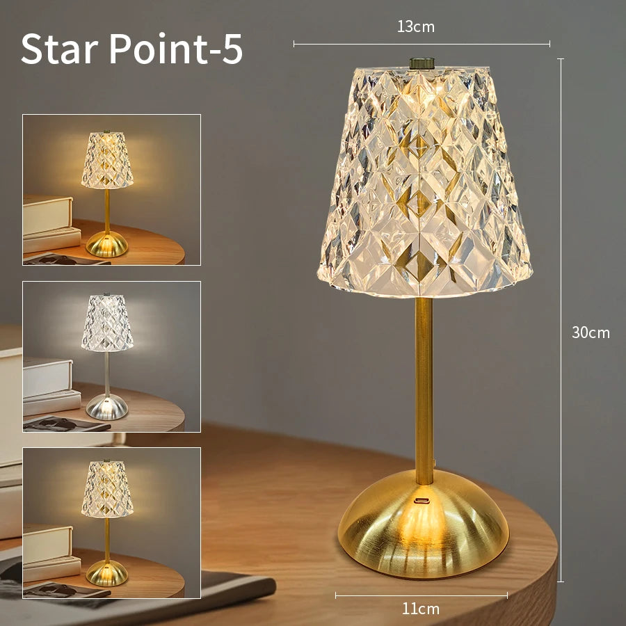 Rechargeable Crystal LED Table Lamp Touch Sensor Desk Light 3 Color Dimmable For Bedroom Bar Hotel Atmosphere Room Decor Lightin Oasis Select Type E
