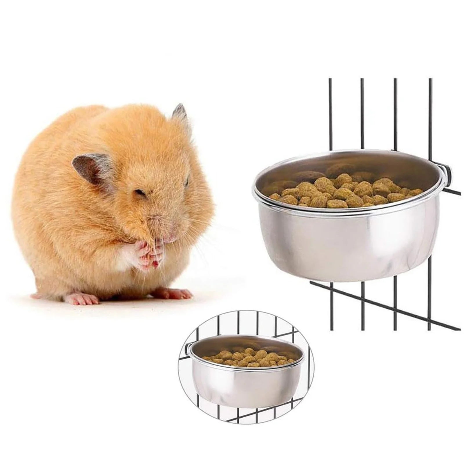 6-Pack Stainless Steel Clamp-On Bird Feeder Bowls for Cages Pet Feeder Bowl Set Oasis Select