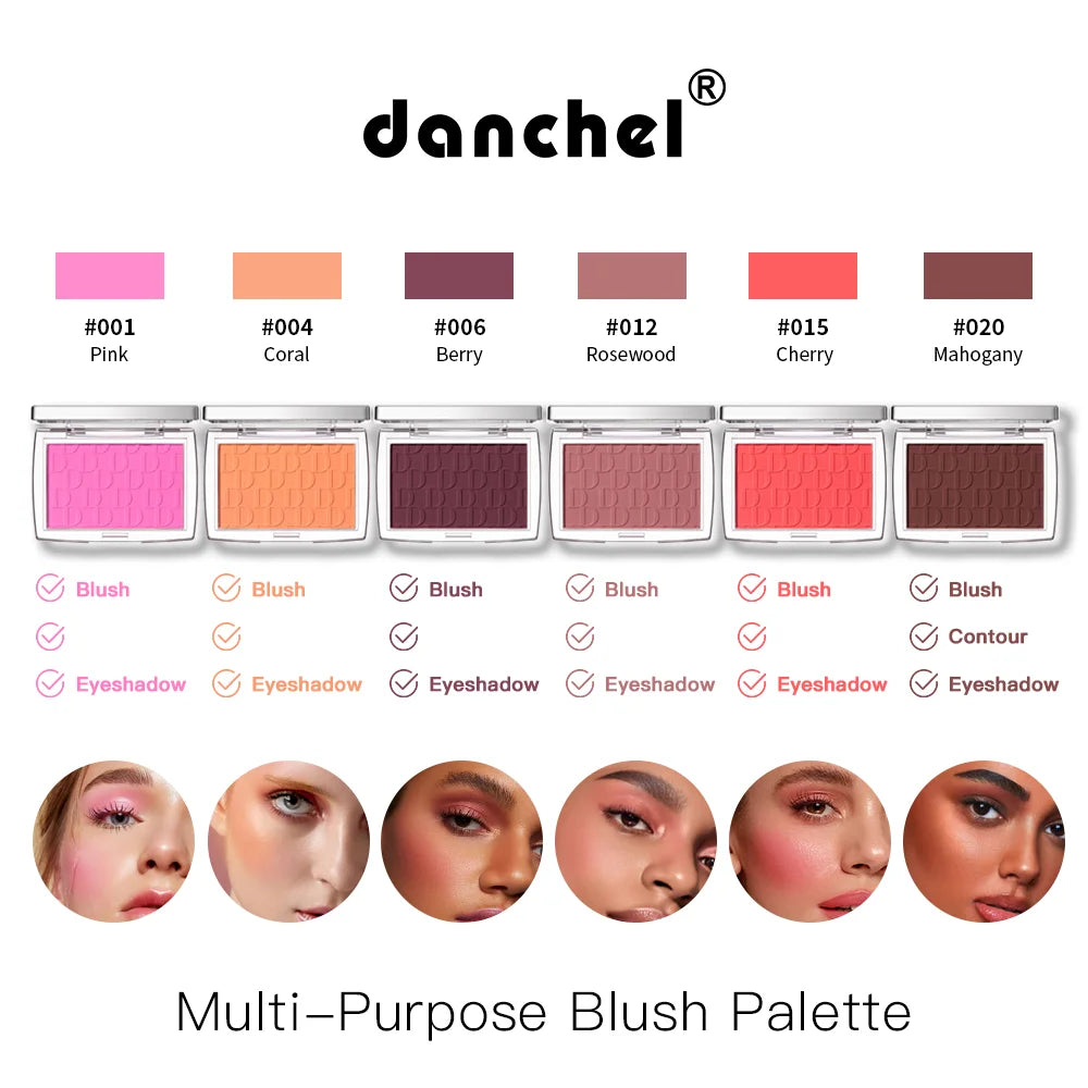 2pcs Matte Embossed Blush & Brush Long Lasting High Pigmented Multi-Purpose Blush Palette Pink Natural Color Rendering Cosmetics Oasis Select