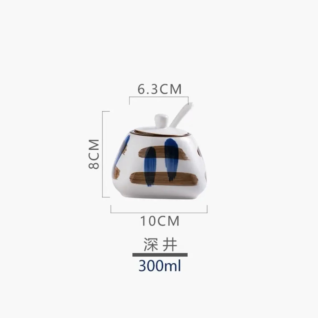 Japanese Seasoning Box, 300ml Bottle Pot Ceramic Chinese Antique Seasoning Salt Set Kitchen Lard Pepper Pot Oil Tank Household Oasis Select 04-300ml