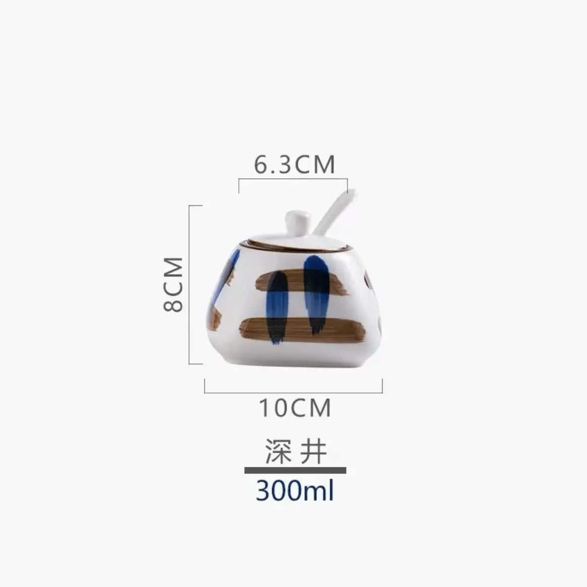 Japanese Seasoning Box, 300ml Bottle Pot Ceramic Chinese Antique Seasoning Salt Set Kitchen Lard Pepper Pot Oil Tank Household Oasis Select 04-300ml