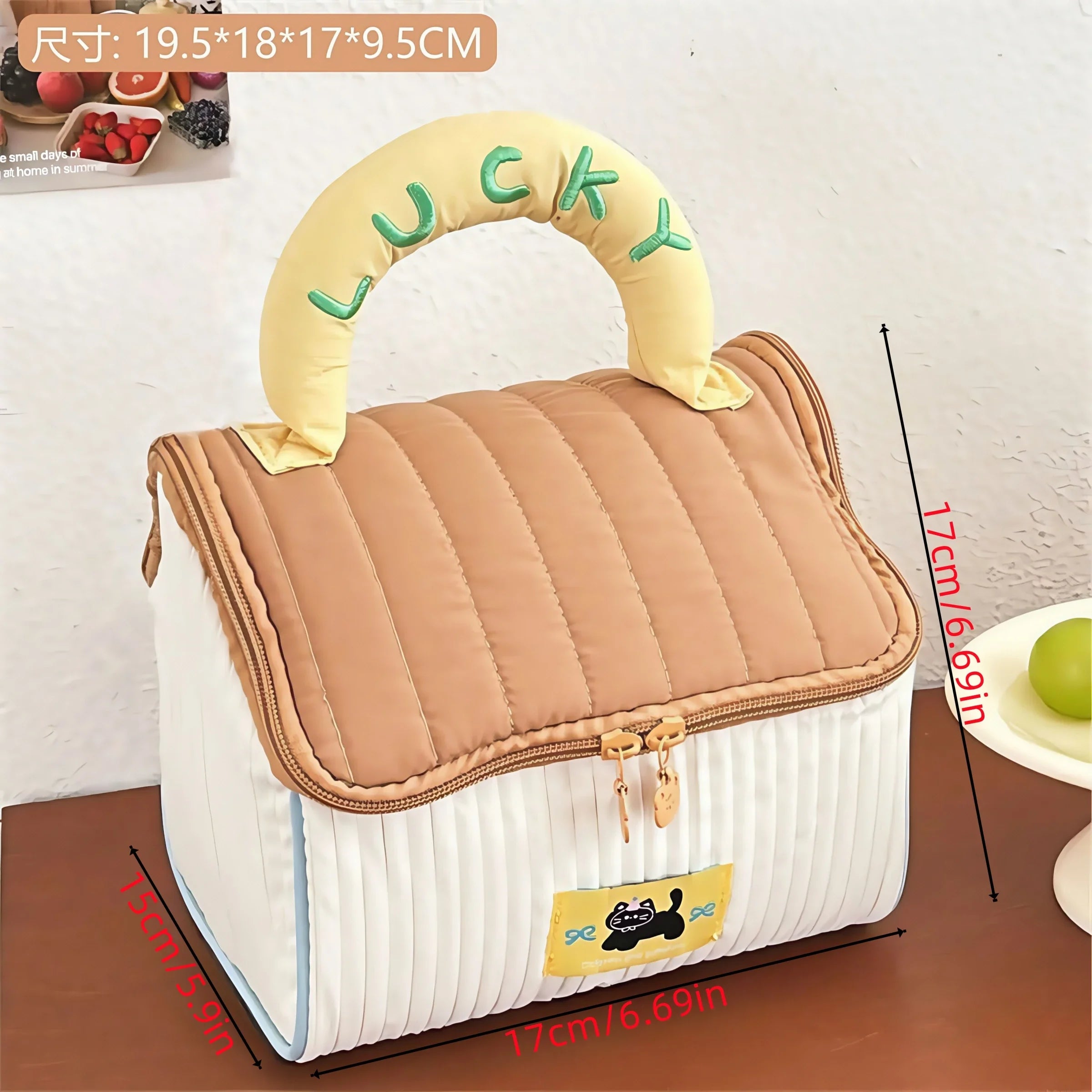 Cartoon pattern cute hut handbag girls large capacity cosmetic organizer portable handheld travel toiletry bag Oasis Select Brown