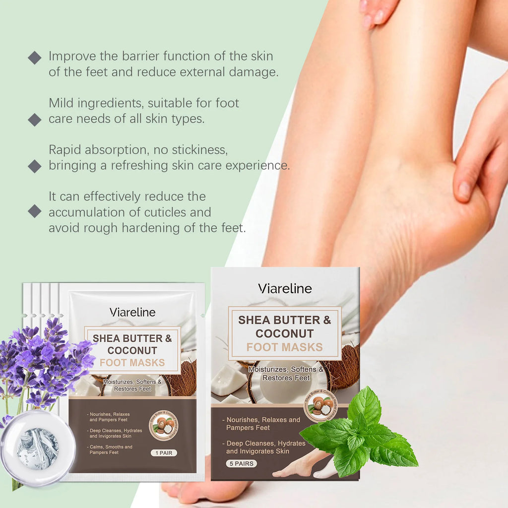 5PCS Coconut Foot Mask Peeling Spa Socks Smooth Dead Skin Remover Anti Crack Exfoliating Moisturizing Sea Salt Foot Patch Spa Oasis Select