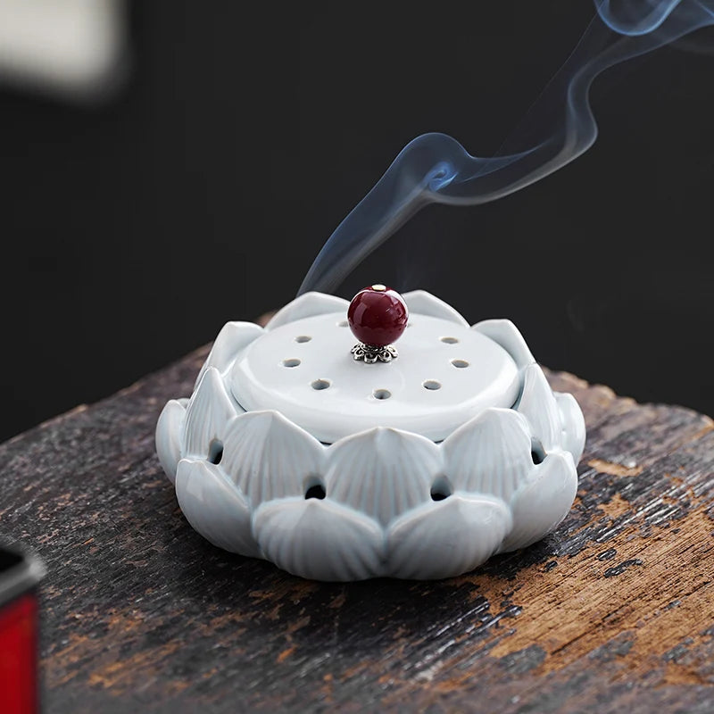 Tea Ceremony Plate Incense Burner Household Agarwood Lotus Ceramic Incense Box Sandalwood Incense Holder Oasis Select White