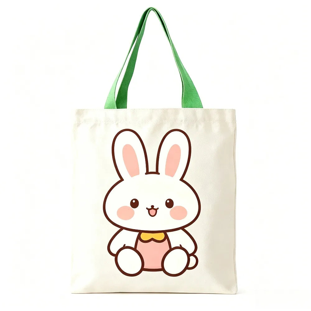 Cute Red Heart Yellow Chick Print Canvas Tote Bag Eco Reusable Shopping Shoulder Bag For Daily Grocery Market Oasis Select Green