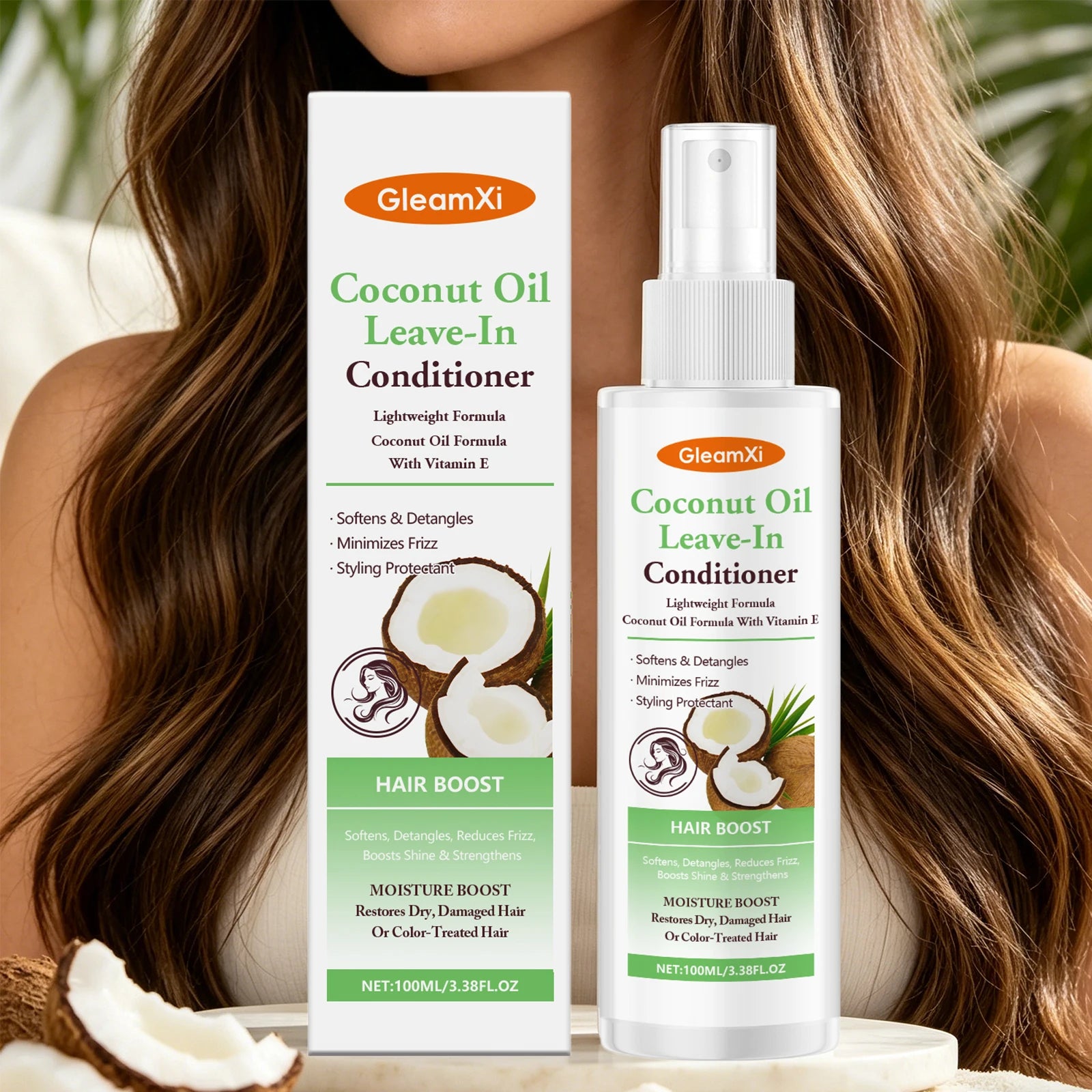 Coconut Oil Leave-In Conditioner Spray for Dry Damaged Hair Anti-Frizz Nourishing Smooth Hair Restoring Shine and Softness Oasis Select
