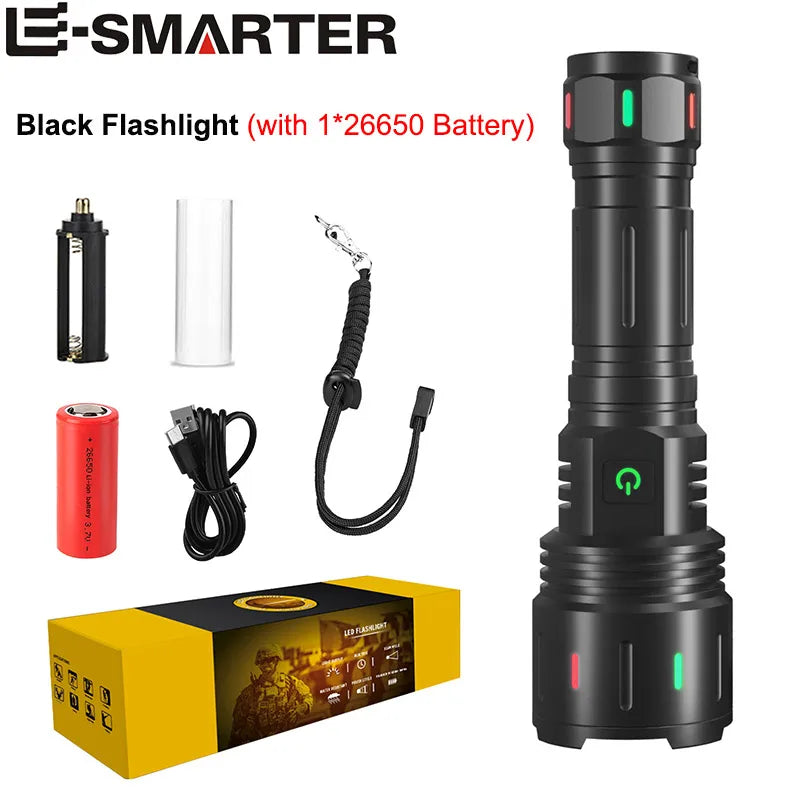 New Search Zoom Flash Light Super Bright LED Flashlight 5 Modes Zoomable Waterproof Outdoor Home Camping Hiking Tactical Torches Oasis Select Black-With 1X 26650