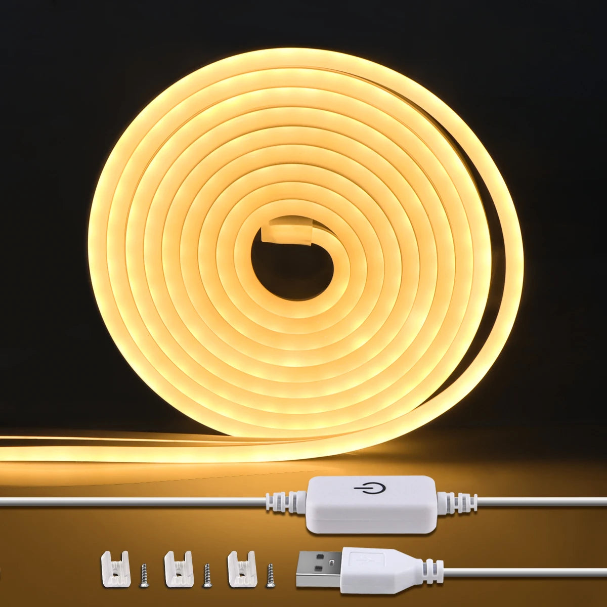 1m/2m/3m USB COB LED Strip 5V Neon Light Touch Sensor Swtich Dimmable Waterproof Flexible Tape for Kitchen Bedroom Cabinet Oasis Select Warm White USB DC5V 3m