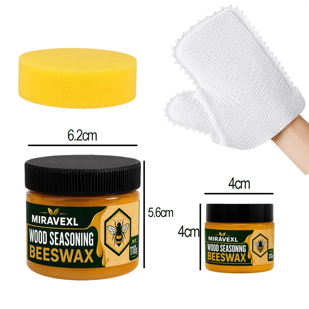 Wood Seasoning Beeswax 30g/110g Furniture Polish Wax Kit with Sponge 10 Lazy CleaningGloves for Wood Care Maintenance Clean Kit Oasis Select