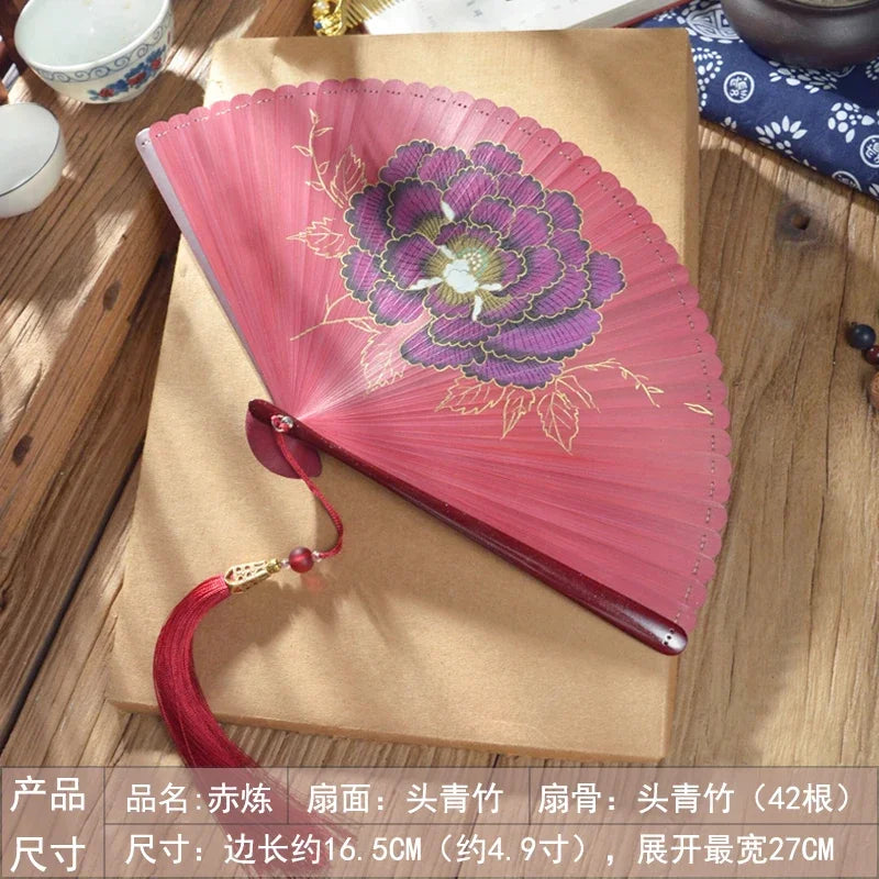 Bamboo Folding Fan Ancient Style Chinese Style Classical Dance Black Fan Summer Portable Folding Fan Oasis Select elegant
