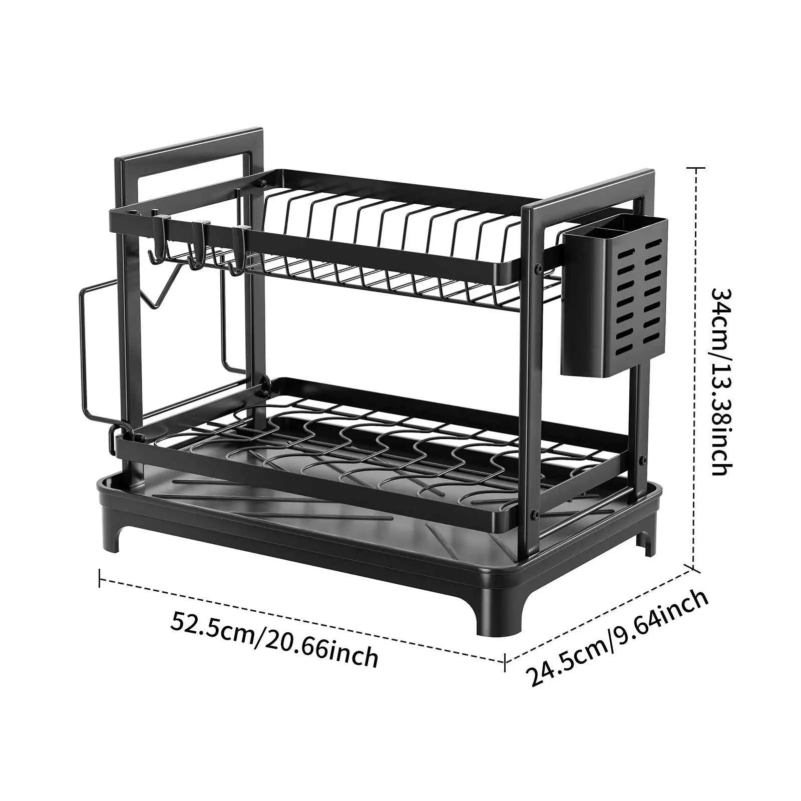 Kitchen Dish Drain Rack Double-layer Tableware Storage Rack Tableware Shelf Drain Basket Sink Dishwasher Dish Rack Oasis Select 2nd Floor-Black ZP