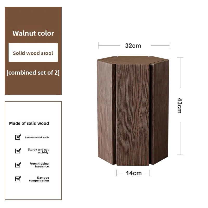 Multi-functional Order stool Solid wood stool Stackable household wood bench Living room low stool sturdy and durable Oasis Select Walnut-2