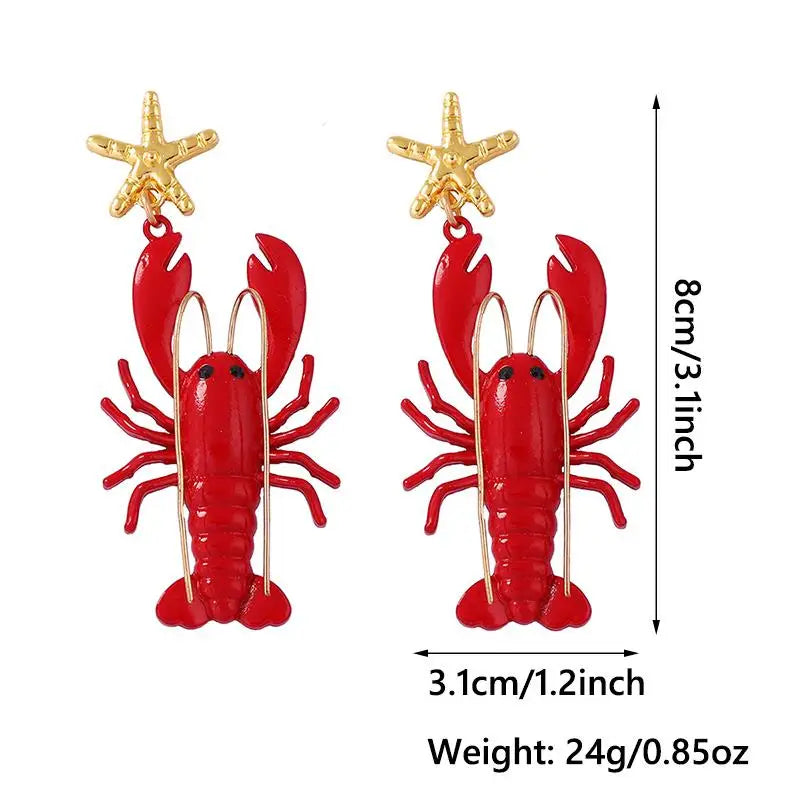 Creative Long Whisker Painted Lobster Earrings Cartoon Ocean Style Animal Dangles Unique Red Summer Jewelry Gifts for Women Oasis Select