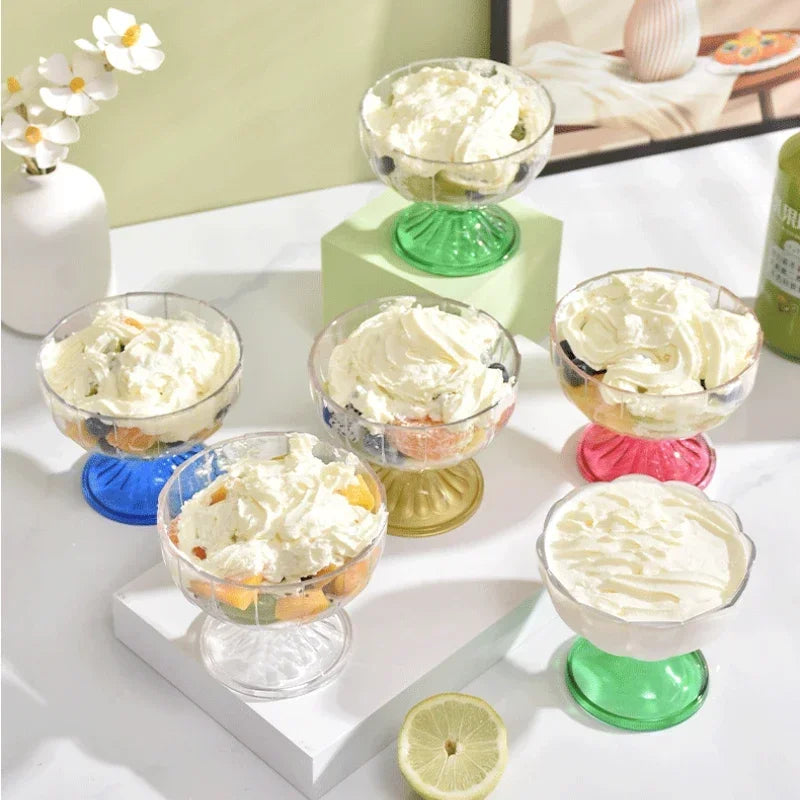 Transparent Salad Plates 250ml Clear Plastic Salad Bowl For Dessert Shake Goblet Glass Embossed Ice Cream Cup Home Oasis Select