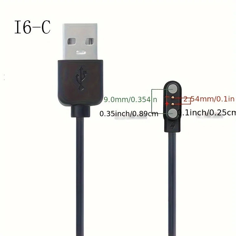 2-Pin Magnetic USB Smartwatch Charging Cable – 2.5mm Black Smartwatch Charging Cable Oasis Select