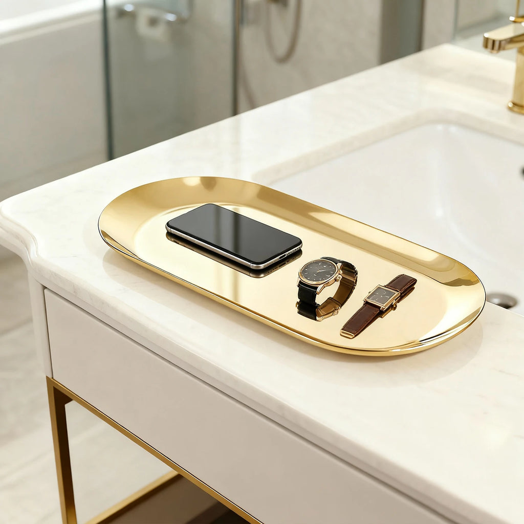 1/2 Stainless Steel Trays, Decorative Trays, Earring Sorting Trays Nordic Style for Bathroom Bedroom and Living Room Towel Trays Oasis Select