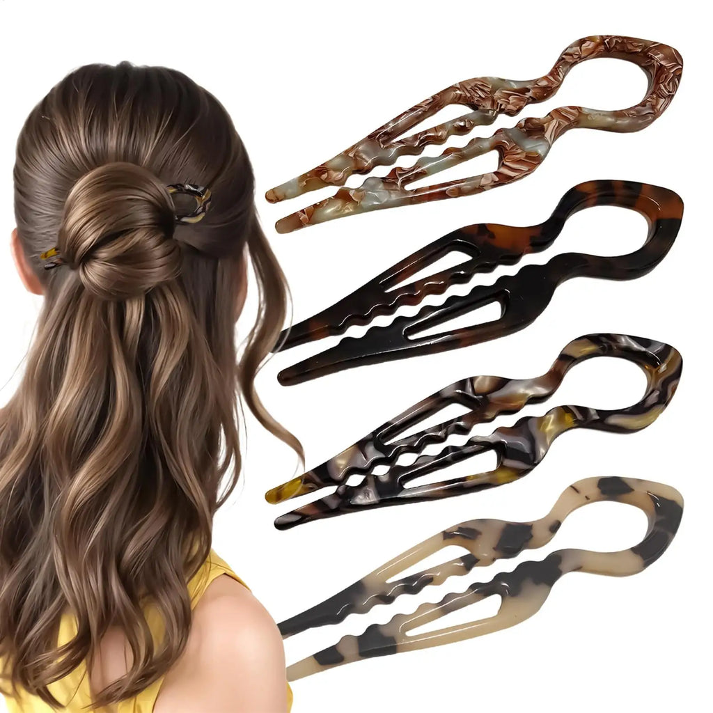 4Pcs U Shaped Hair Stick Vintage French Hair Pin Women Acetate Hair Accessories Diy Retro Hairstyle Tool New Hair Clips Oasis Select
