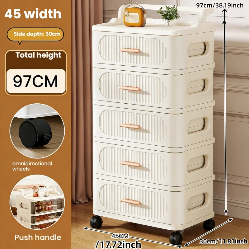 Drawer-style storage cabinet - A household portable storage unit for storing snacks and miscellaneous items in multiple layers. Oasis Select 45cm-5 layers-white