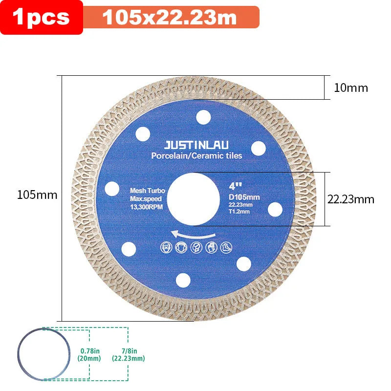 JUSTINLAU Diamond Cutting Disc Tile Ceramic Marble Dry Cutting And Grinding Circular Saw Blade Power Rotory Tool Accessories Oasis Select 105mm