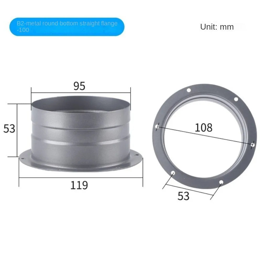 Metal Exhaust Duct Connector Flange Round 75-300mm Straight Flange Adapter High-temperature Resistant Pipe Air Vent Connector Oasis Select 100mm