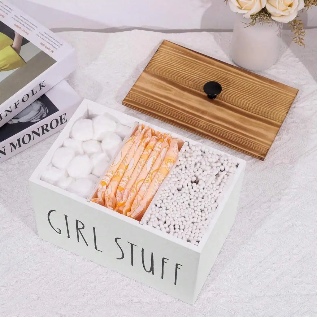 1pc Tampon Organizer, Farmhouse Style Bathroom Organizer Container, Country Style Wooden Bathroom Organizer with Cover Oasis Select