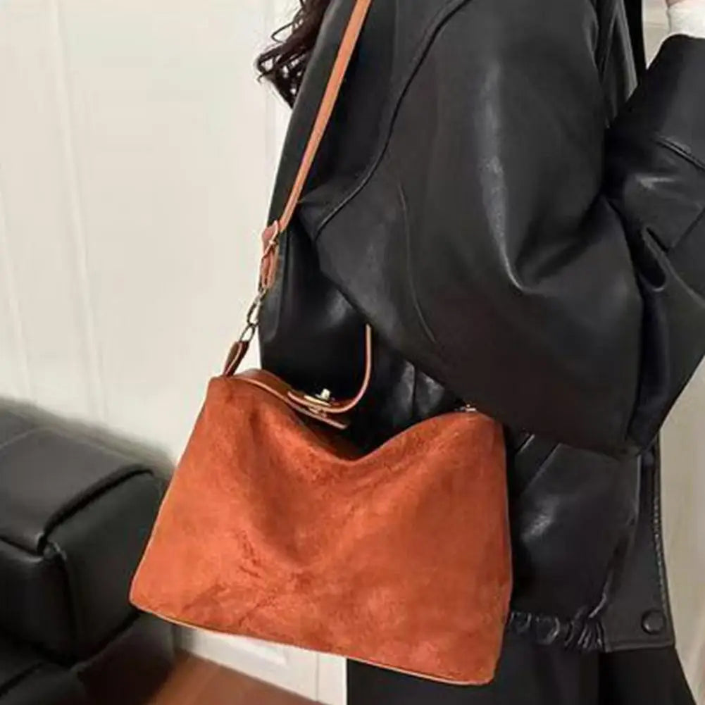 Vintage Suede Shoulder Bag Women's Matte Underarm Bag Retro Hobo Handbag Fashion Simple Casual Crossbody Bag for Girls Oasis Select