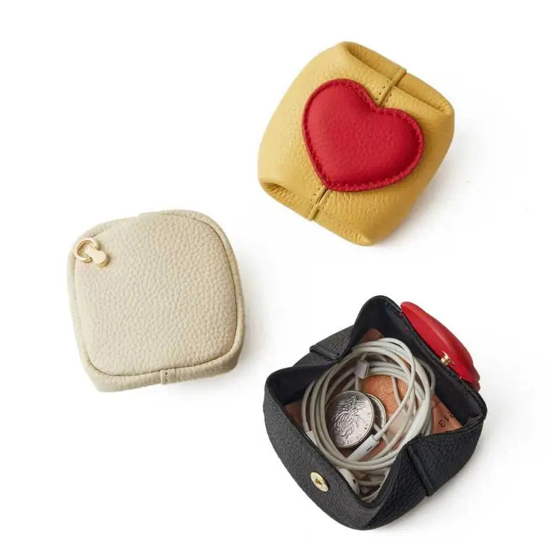 Genuine Leather Mini Coin Purse | Square Jewelry & Cosmetic Pouch
