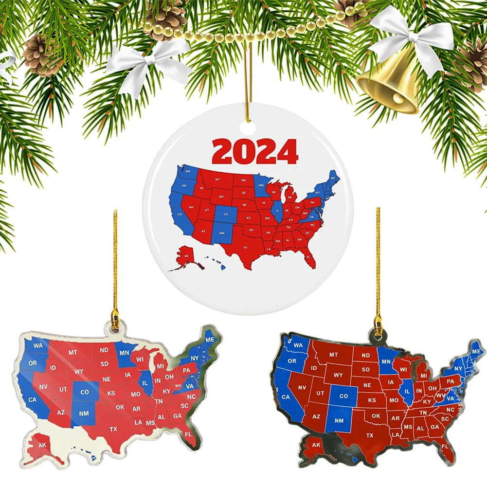 3-Pack 2024 US Election Map Acrylic Christmas Ornaments Christmas Ornament Set Oasis Select