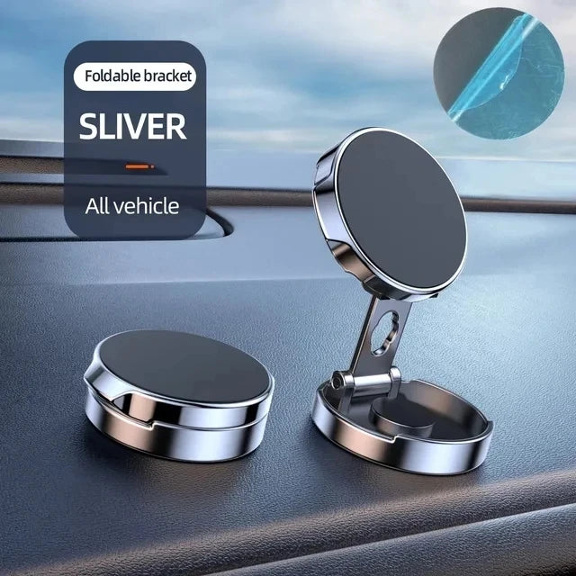 2024 Mobile Phone Stand Strong Magnetic Car Holder 720° Foldable Round Bracket Support for Universal Phones Mount Holders In Car Oasis Select Silver